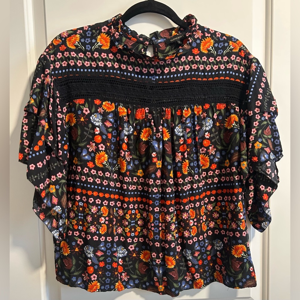Olivaceous Floral Black Blouse